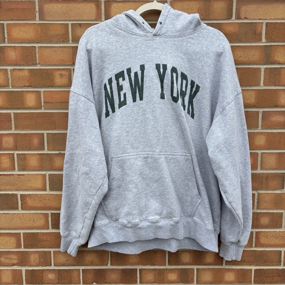 Brandy Melville New York Hoodie Grey Drawstrings OS